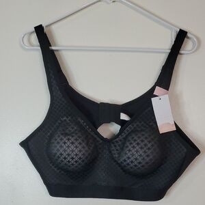 NWT Cacique UnLined Full Coverage No-Wire Black Bra Size 42C Mesh Look Bow Tie